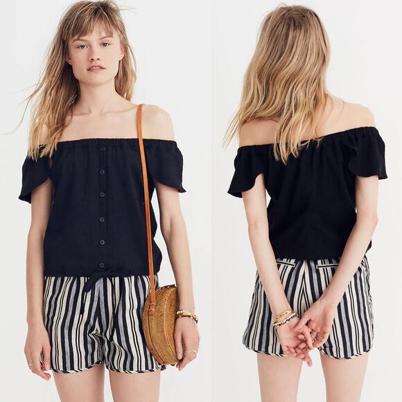 Madewell Texture & Thread Off-the-Shoulder Top Black size Large - Picture 5 of 12